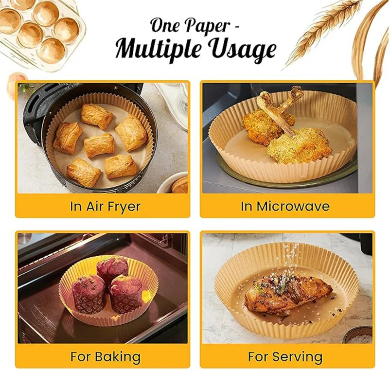 50pcs Round Air Fryer Paper Liners - 8'' Oil-Proof Heat Resistant Liners for 5-8 QT Air Fryer Cooking