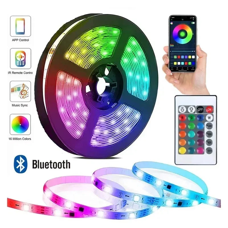 RGB LED Strip Light Intelligent Bluetooth Remote Control Remote Flexible Diode Light Strip for Room Home Decoration TV Backlight