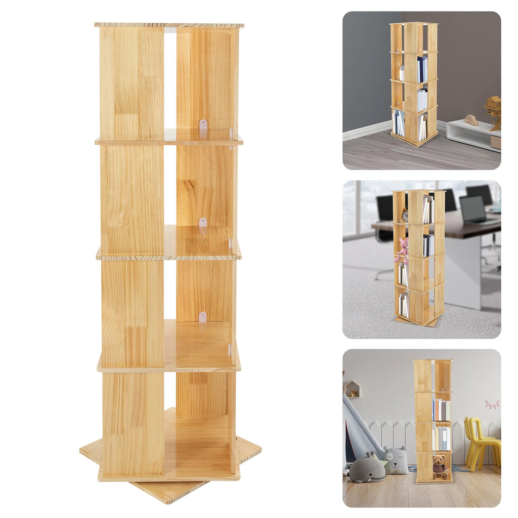 4 Tiers Rotating Bookshelf 360° Revolving Bookcase Display Book Shelf 50kg Load Capacity for Living Room/Balcony/School/Church/Library/Shopping Mall