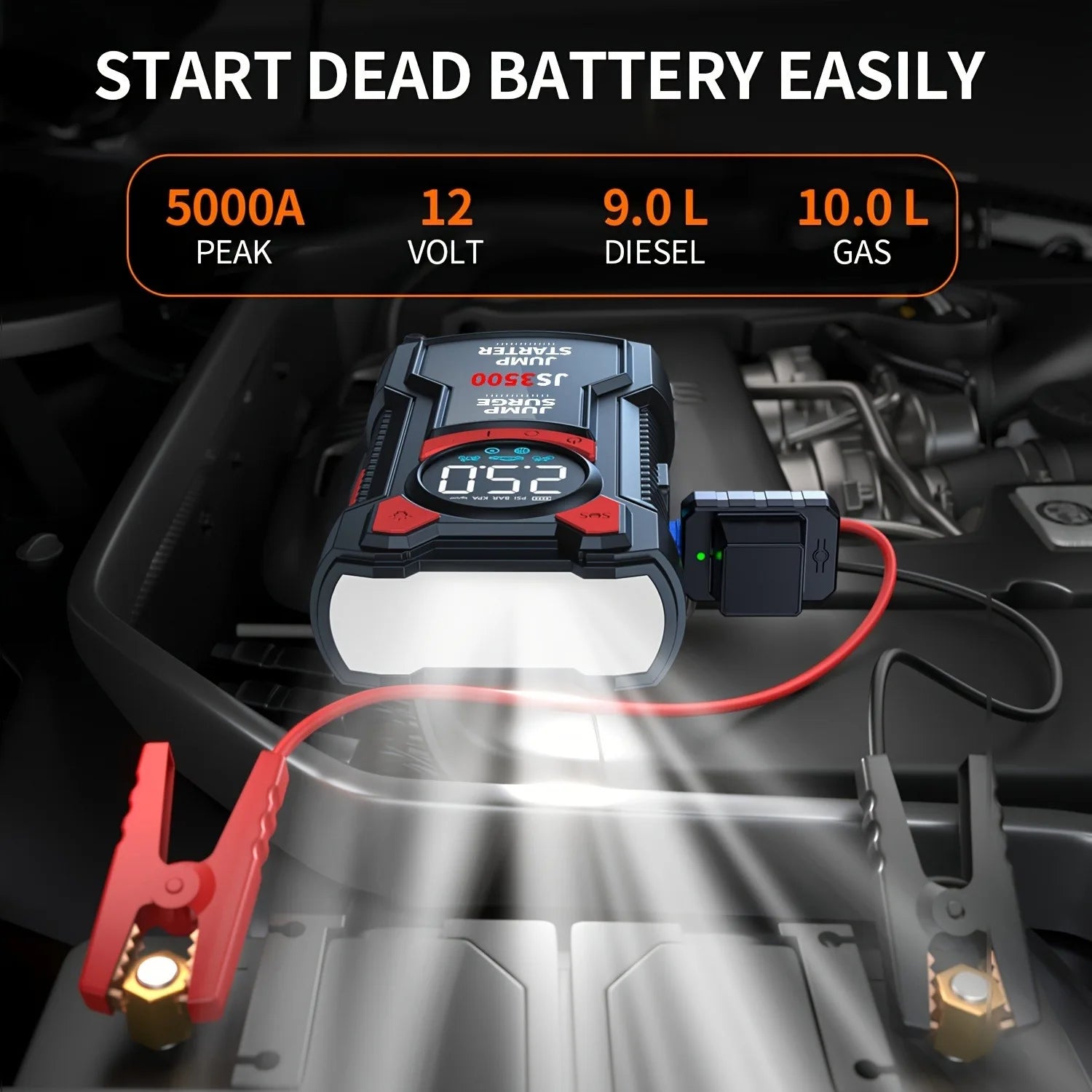 5-in-1 Jump Starter with Air Pump 3000A Peak Starter Box 150PSI Battery Pack with Digital Tire Inflator Car Battery Jump Starter