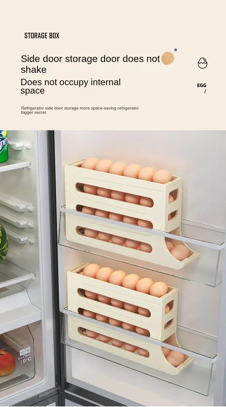 4 Layer Automatic Rolling Egg Dispenser Refrigerator Storage Box Fridge Organizer Rack for Kitchen