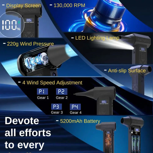 120,000 RPM Electric Turbine Blower, Portable Cordless Hair Dryer, Deep Cleaning Tool for Cars/Electronics/Home