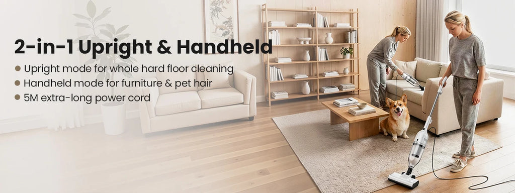 Vastorm R7 Corded Vacuum Cleaner 600W 20Kpa Powerful Suction Household Handheld Stick Vacuum Portable 3 in 1 Lightweight Cleaner 5M Long Cable Bagless Upright Vacuum for Hardwood Floor Carpet Pet Hair Cleaning