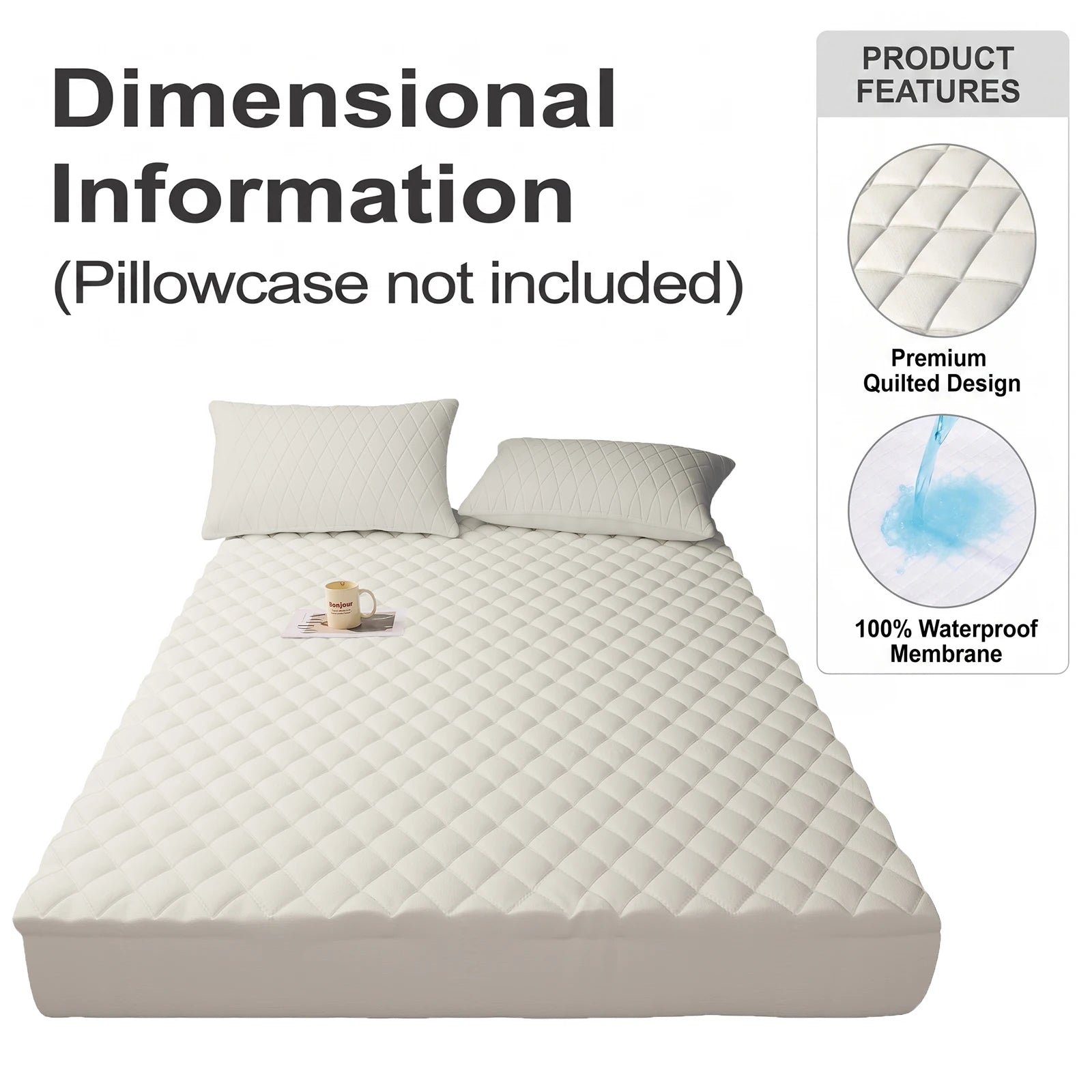 1Pc Waterproof Mattress Protector, thickened skin-friendly quilted bed cover with deep pocket, breathable bedroom bedding