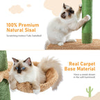 Cat Tree 5-Tier Floor to Ceiling Cat Tower Cactus Tall Climbing Tree with Scratching Post Hammock Dangling Ball for Indoor Cats