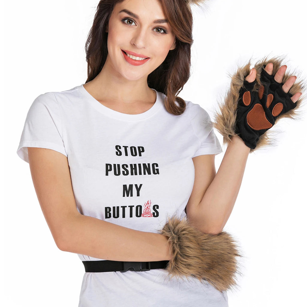 Wolf Paw Gloves Faux Fur Cat Fingerless Mittens Winter Warm Cosplay Halloween Fancy Party Costume Accessories