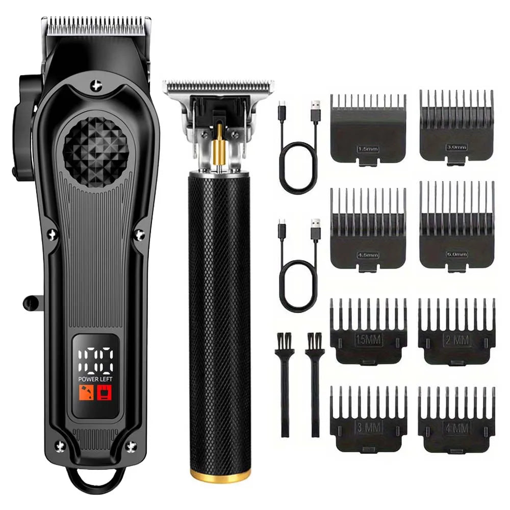 Professional Hair Clippers with LED Display, Cordless Rechargeable Trimmer & T-Blade Shaver for Men, Balding Grooming Kit