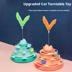 Pattern Feather Cat Toy, Three-layer Rotating Tower with Ball, Indoor Cat Interactive Fun&Christmas, New Year Pet Toys