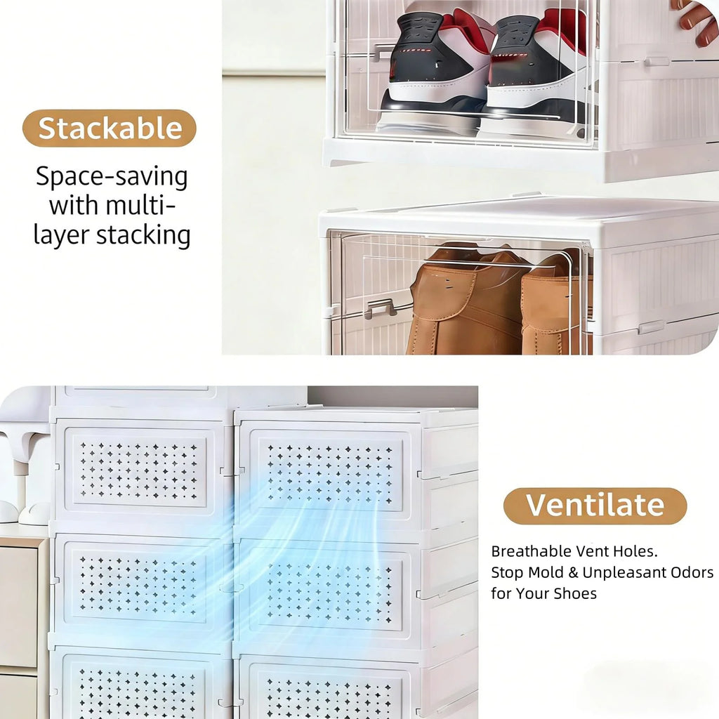 Foldable Clear Shoe Storage Organizer, Stackable Dustproof Thickened Sneaker, Shoe Box Rack Cabinet for Closet Dorm Apartment
