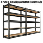 2 Pack Heavy Duty 5 Tier Storage Shelving Unit, Boltless Adjustable Metal Frame Wood Deck Storage Rack, 2 Sizes Available, Garage Basement Warehouse Organizer Rack