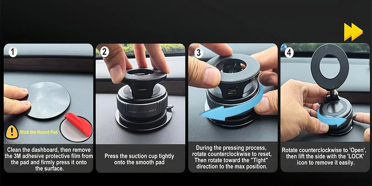 360° Adjustable Rotating Folding Magnetic Phone Holder Vacuum Suction Mag Stand for Car Navigation Gym Kitchen - Universal GPS Streaming Bracket
