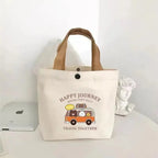 Cute Bear Canvas Mini Handheld Tote Bag Women Portable Lunch Bag Small Student School Handbag Ideal Gift Bag