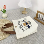 Cute Bear Canvas Mini Handheld Tote Bag Women Portable Lunch Bag Small Student School Handbag Ideal Gift Bag