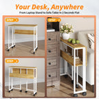 Compact 25" Folding Desk with Wheels Storage Shelf Foldable Computer Table for Small Spaces Home Office Dorm Sturdy Iron Frame Easy Assembly Natural Oak/White/Black