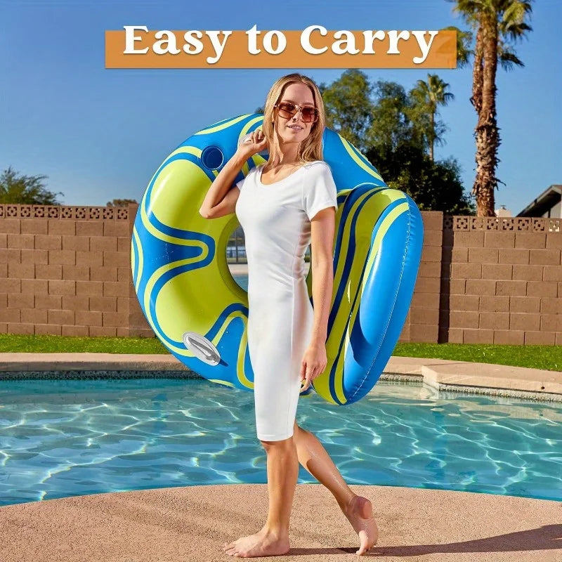Joyfy Inflatable Pool Float Lounger River Tube Floating Chair Sofa with Big Backrest Handle Cup Holder Pool Summer Party Toys