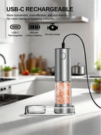 2-Piece Electric Salt Pepper Grinder Set, USB Charging, LED Light One Hand Automatic Operation, Adjustable Thickness Grinding Vibrating Screen,Stainless Steel Housing, Kitchen Gadget Gift Ideas