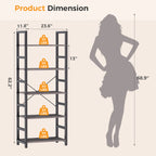 MCQ Wooden Storage Standing 5 Tiers Display Bookshelf Sturdy Structure Graduated Shelves Adjustable Feet for Living Room