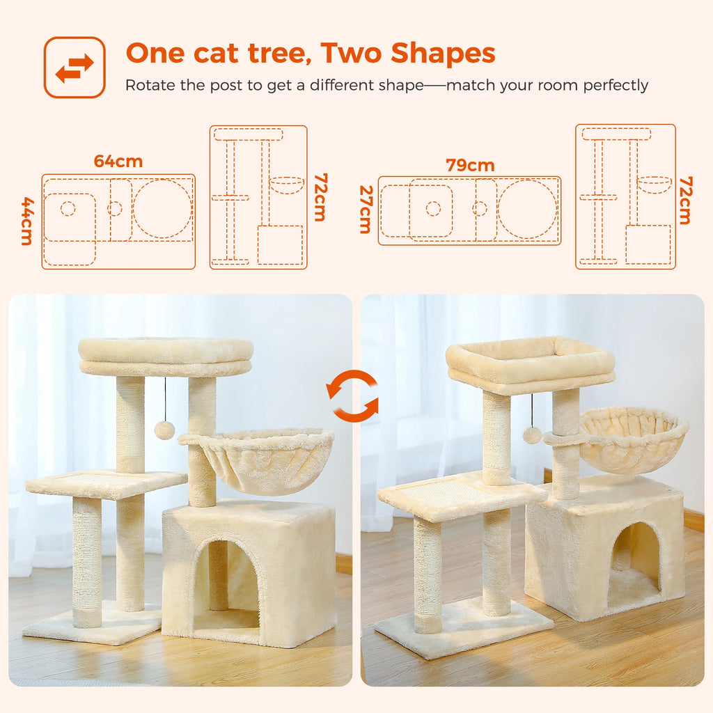 Cat Tree Cat Tower for Indoor Cats 2 Styles Cat Activity Tree with Cat Scratching Posts Big Hammock and Removable Top Perch Grey
