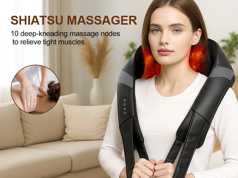 Leercon Shiatsu Neck and Shoulder Massager Heated Back Massager U Shape Deep Kneading Electric Massage Pillow For Neck Waist Leg Body