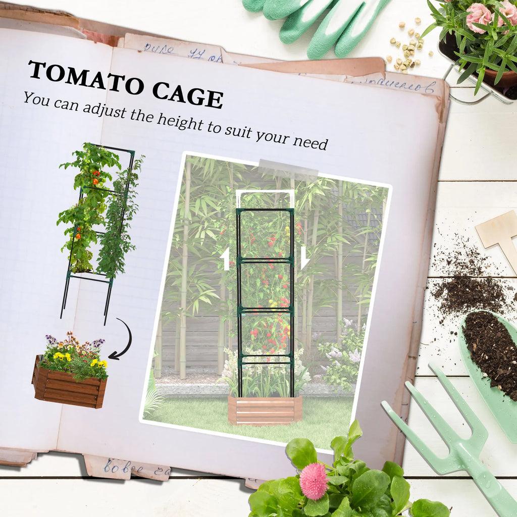 Galvanised Raised Garden Bed with Tomato Cage, Open Bottom, Brown