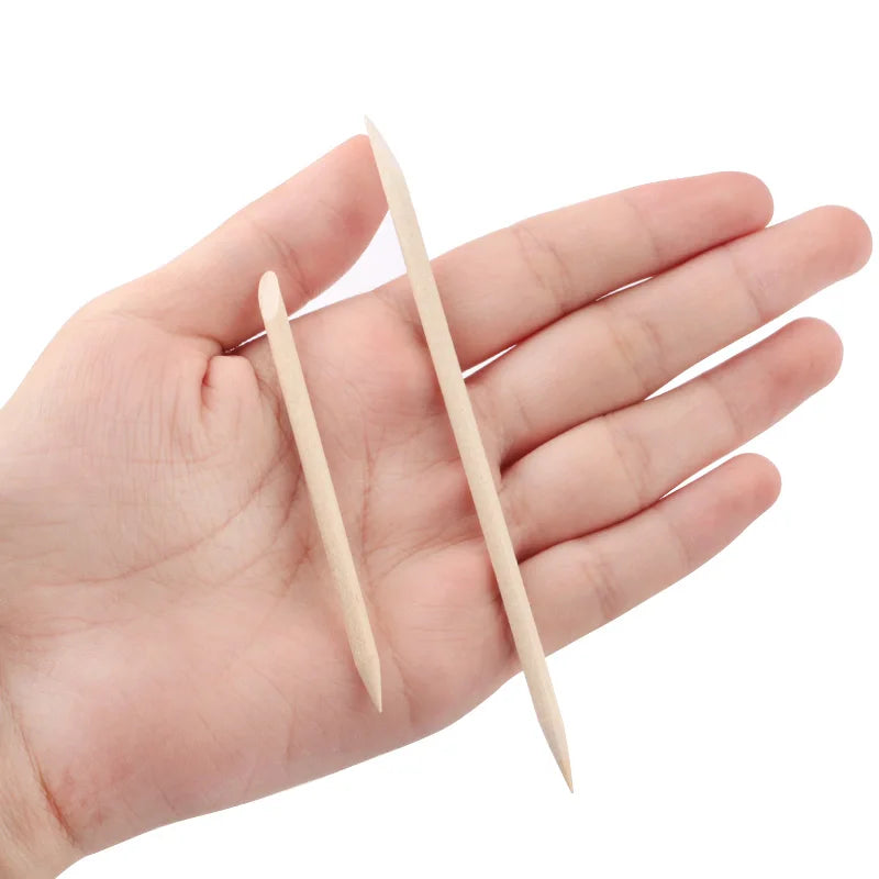100/50Pcs Orange Wood Nail Sticks Double Sided Cuticle Pusher Remover Rhinestones Dotting Tools Nail Art Manicure Pedicure Care