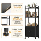 MCQ 4 Tiers Metal Classic Bookshelf with Fabric Drawer Freestanding Tall Display Shelf Storage Shelves Bookshelf Sturdy Structure Graduated Shelves for Home