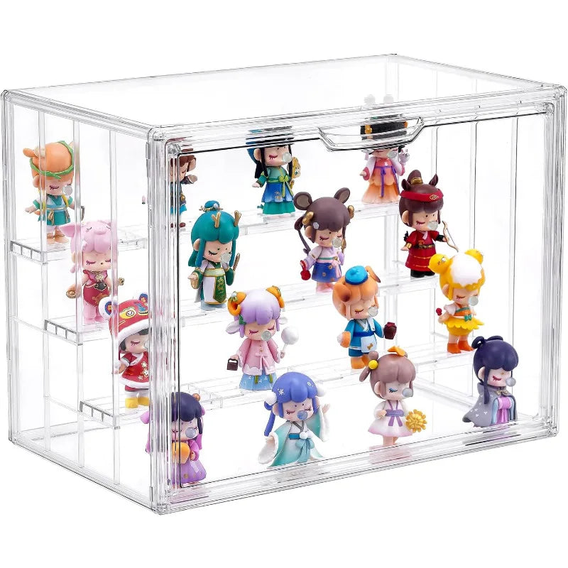 4 Tier Acrylic Display Case for Collectibles, Clear Adjustable Figure Display Case with Magnetic Door, Stackable Storage Box Showcase with 3 Shelves for Action Figures, Dolls, Toys, Large 1 Pack