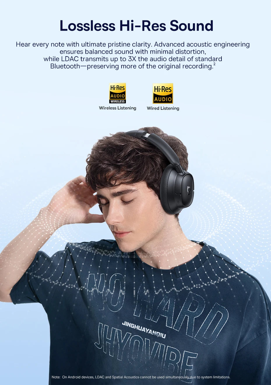 Baseus Bass Wireless Headphones Bluetooth 6.0 98% Noise Canceling Over Ear Headset Spatial Audio Earphone 80H Time