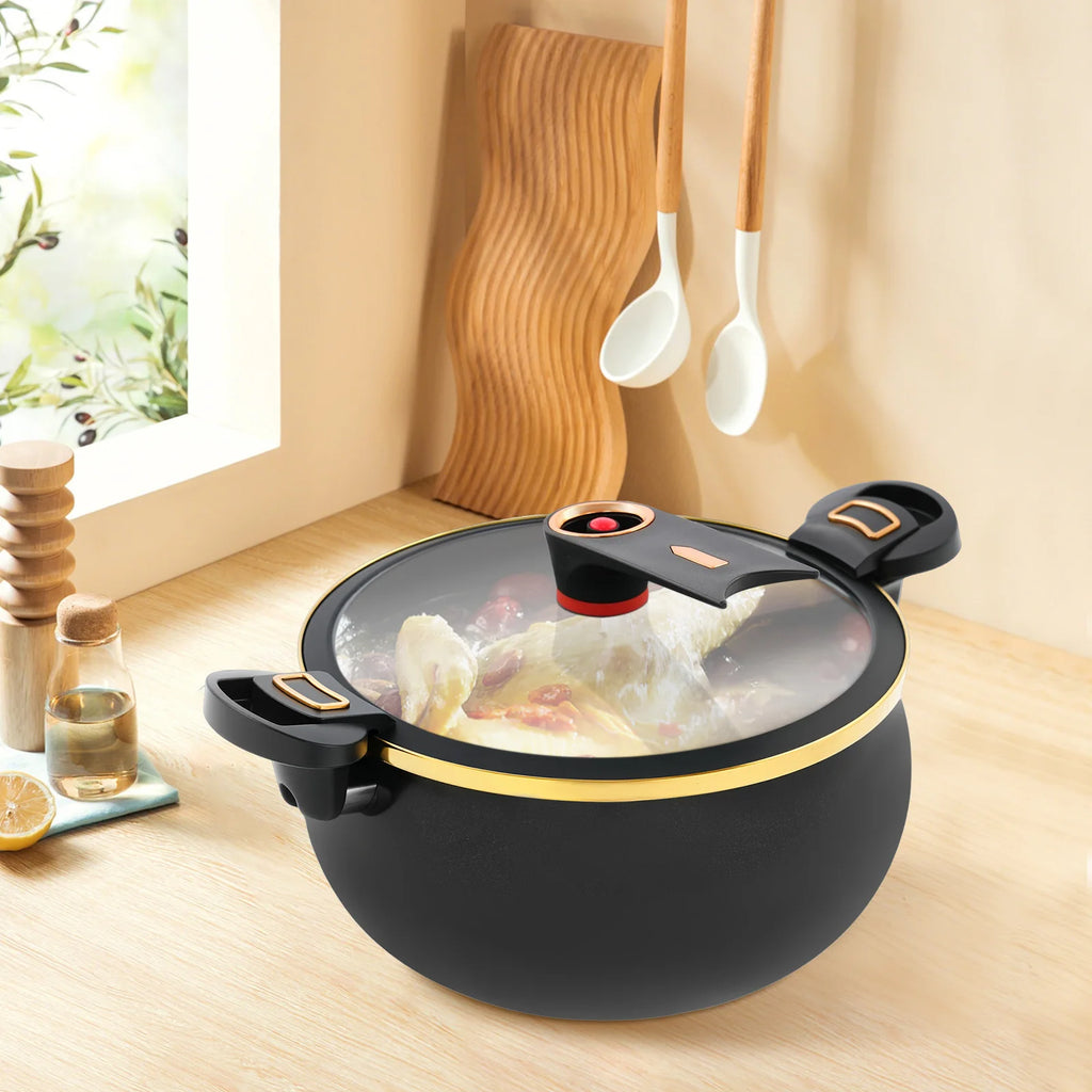 Iron Micro Pressure Cooker, 8.45Qt Capacity Non-Stick Pot with Safe Auto Pressure Release Valve for Induction Gas Electric Stove