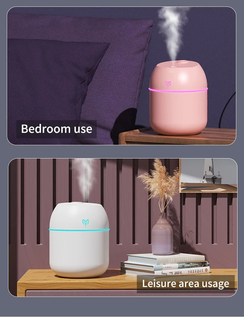 250ML Mini USB Air Humidifier Aroma Diffuser Essential Oil Cool Mist Maker RGB LED Night Light Quiet for Home Car Office Bedroom