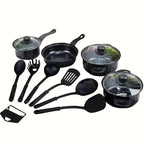 13-Piece Nonstick Cookware Set Black - Induction Compatible Pot Pan Set with Frying Pan & Utensils for Kitchen & Camping
