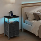 JHK 3 Fabric Drawers Cabinets with Charging Station Bedside End Table with USB/Type-C Ports Outlets Nightstand for Furniture