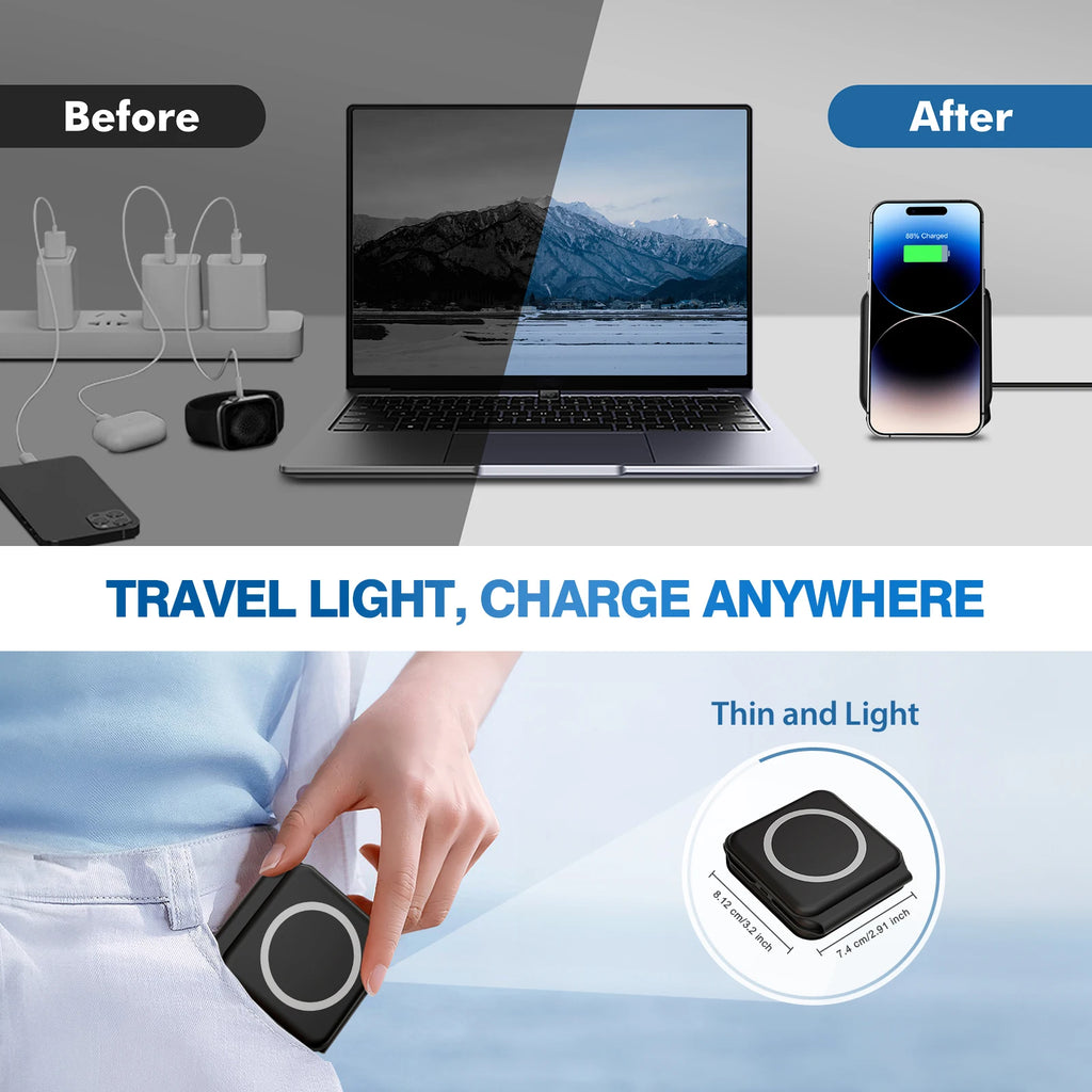 15W Magnetic Wireless Chargers 3 in 1 Foldable Phone Charge Dock Fast Charg Travel for Apple Watch IPhone 14/13/12/11/X AirPods