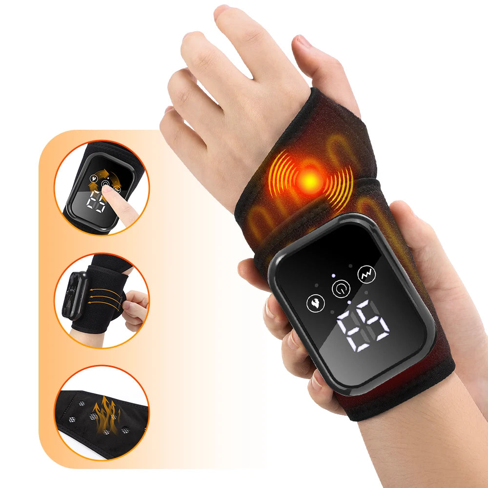 Electric Heating Hand Wrist Massager Wireless Thermal Wrist Brace Protector 3 Hot Compress 3 Vibration Wristband Muscle Relax