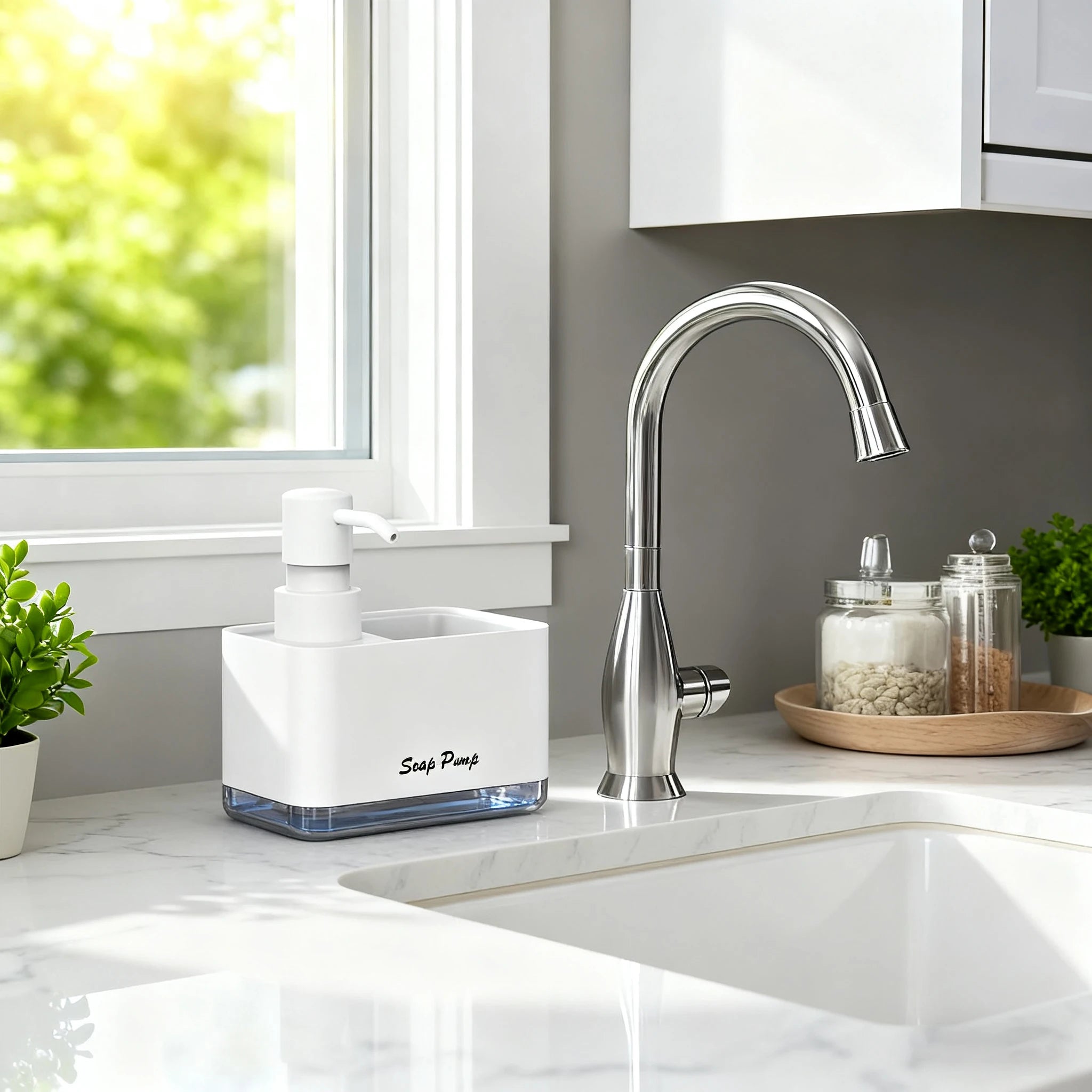 Kitchen dish soap dispenser with sponge holder, kitchen liquid soap dispenser with sponge storage