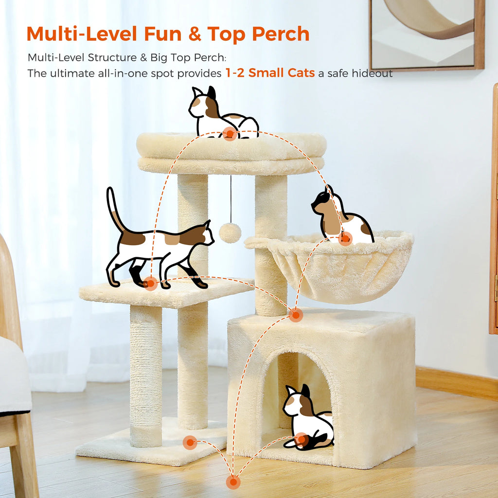 Cat Tree Cat Tower for Indoor Cats 2 Styles Cat Activity Tree with Cat Scratching Posts Big Hammock and Removable Top Perch Grey