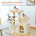 Cat Tree Cat Tower for Indoor Cats 2 Styles Cat Activity Tree with Cat Scratching Posts Big Hammock and Removable Top Perch Grey