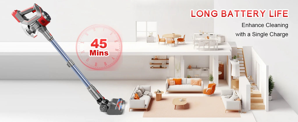 Honki Cordless Vacuum Cleaner 78KPA 45Mins 6*2200mAh Lightweight Stick Vacuum Cleaner for Home Hardwood Floor Carpet Pet Hair