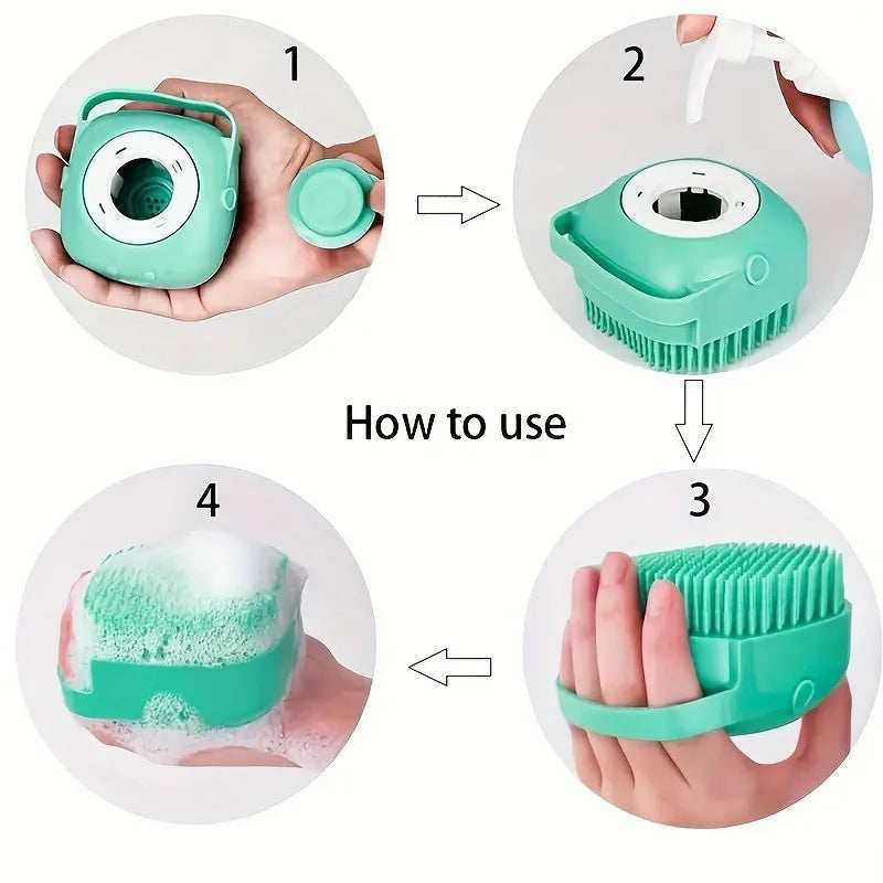 2-in-1 Silicone Pet Bath Brush - Fur Cleaning Massaging Foam Making Gentle on Dog Skin
