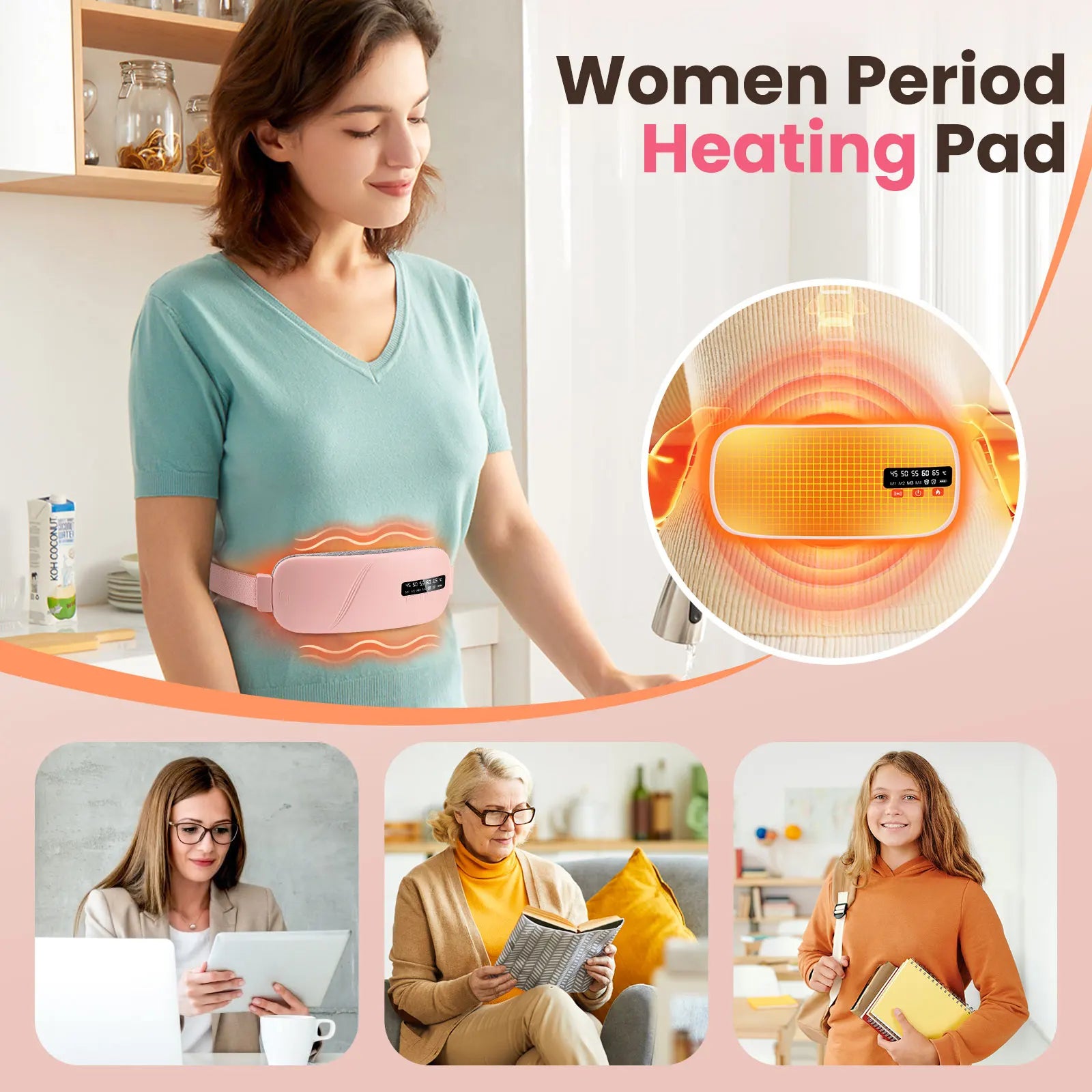 5 Modes Electric Heating Vibration Waist Massage Belt Smart Warm Palace Women Menstrual Heating Pad for for Cramps Period Relief