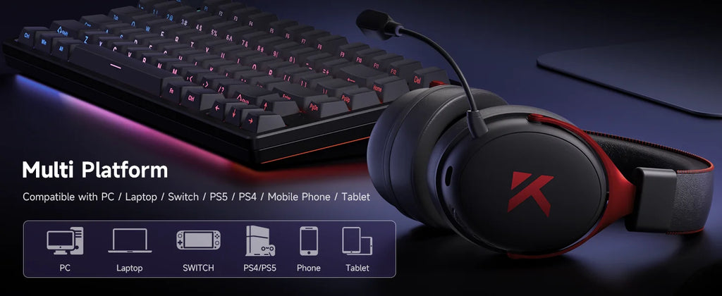 MCHOSE V9 Pro Wireless Gaming Headset 7.1Surround Sound Headphones Noise Canceling Mic Low Latency Lightweight for PS5 PC SWITCH