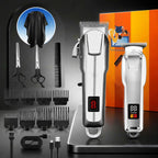 Professional Cordless Hair Clipper Set with LCD Display, USB Rechargeable Hair Trimmer Kit Grooming Kit for Home and Salon Use