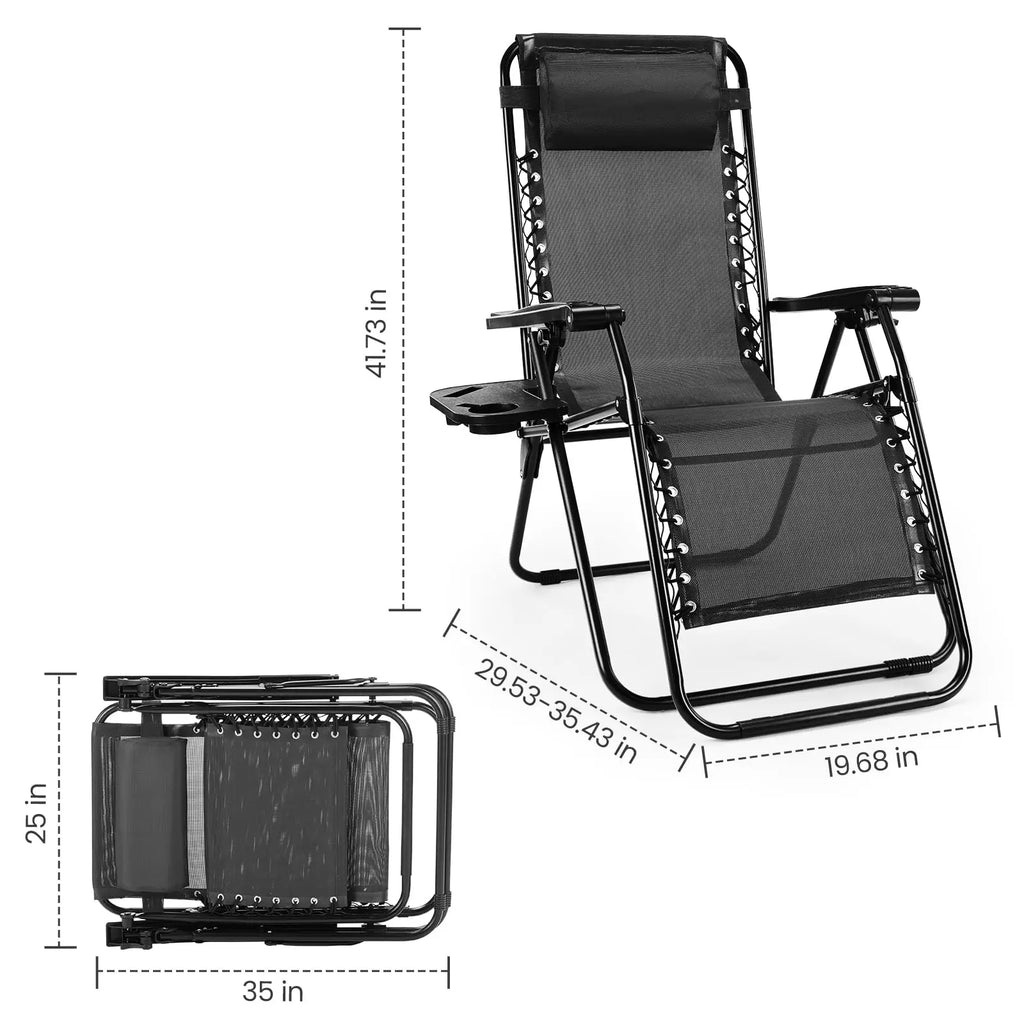 JHK Portable Zero Gravity Recliner Chairs Set of 2 Outdoor Garden Folding Lounge Chair with Cup Holder Trays Adjustable Pillow