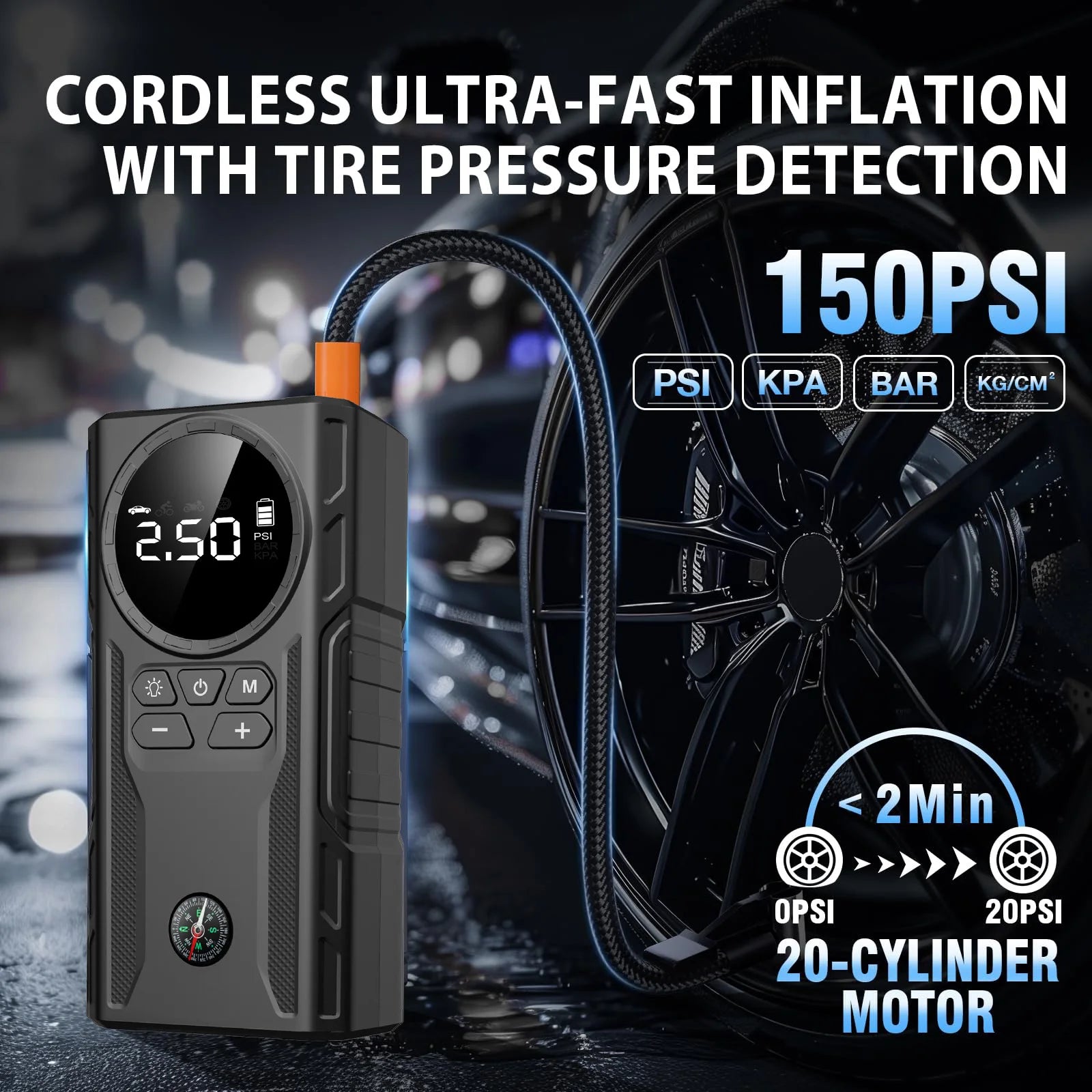 Jump Starter with Air Compressor, 4000A 150PSI Battery Jumper Starter Portable (9.0 Gas/8.0L Diesel)