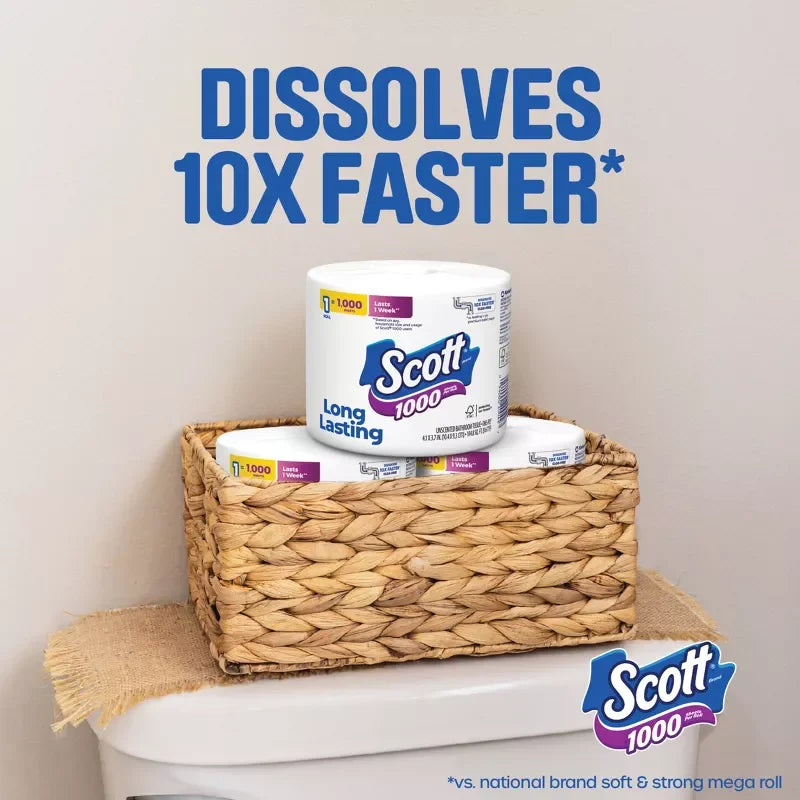 1000 Septic-Safe 1-Ply Toilet Paper - 4 Rolls: 1000 Sheets Per Roll