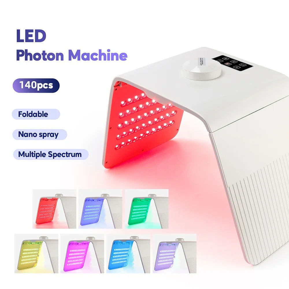 Foldable 7 Color LED Photon Facial Body Beauty Machine Skin Rejuvenation Light Nano Spray Equipment Home Skin Care SPA Instrument
