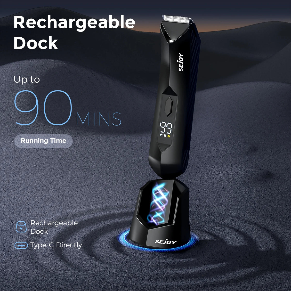 SEJOY Body Pubic Hair Trimmer for Men With Standing Recharge Dock,Balls Women Lady Shaver Hair Removal Bikini Trimmer