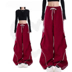 Y2K Black Striped Women Cargo Pants Korean Fashion Wide Leg Baggy Trousers Streetwear Autunm Harajuku Hip Hop Oversized Loose