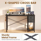 MCQ 40 Inch Standing Office Computer Desk with Drawers and Side Hook Ergonomic Gaming Desk With Storage X‑Frame Stability For Home Office Small Space