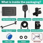 Matte Black Dual Shower Head System,11 Inch Rain Shower Head with 180° Adjustable Extension Arm,3‑Modes Anti‑Low‑Pressure Handheld Shower with Sand Filter,No Drill Adhesive Bracket Complete Bathroom Shower Kit for ever